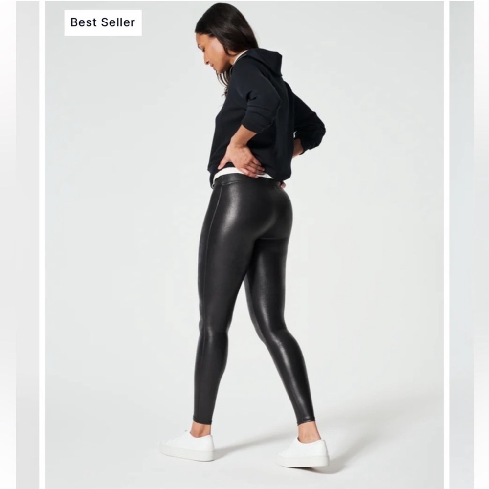 SPANX Black Faux Leather Leggings, size small